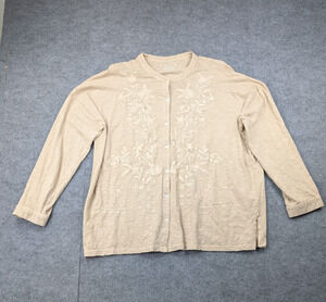 Caite Button Up Blouse Womens Large Embroiderd Boho Granola Cottage Cardigan Top